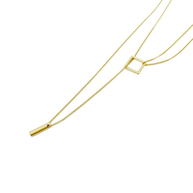 14K Gold Plated Sterling Silver Adjustable Double-Layer Geometric Necklace - European & American Fashion