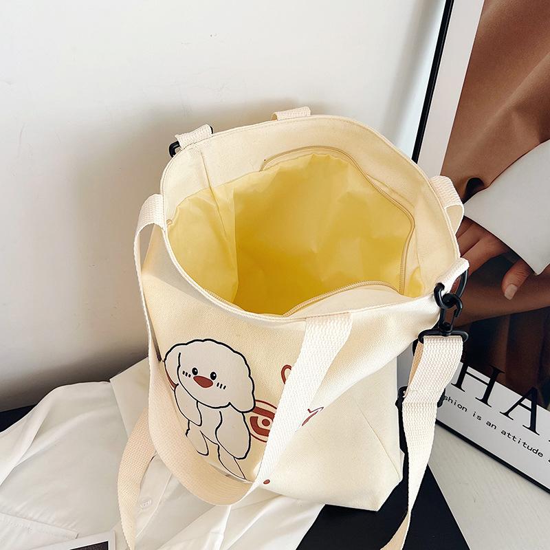 Canvas bag shoulder bag college student class bag large capacity cartoon print canvas bag messenger bag