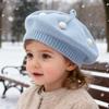 French Style Beret Hat Plush Ball Decor Baby Beret Hat with Anti-Slip Design Elastic Fit Warm Knitting Hat Autumn Winter Headwear