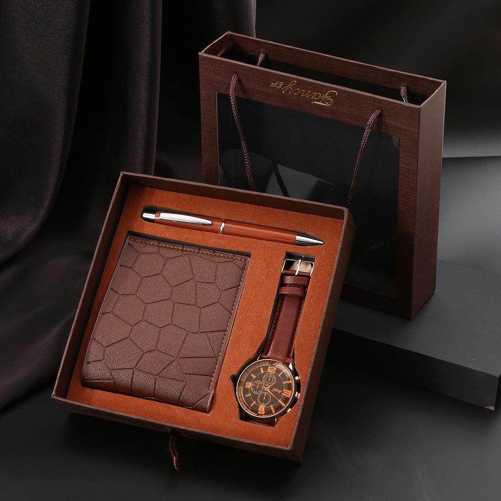 Set de Regalo para Hombre, Cartera + Reloj + Caja para Cinturón, Regalo de San Valentín Día del Padre para Novio Amigo