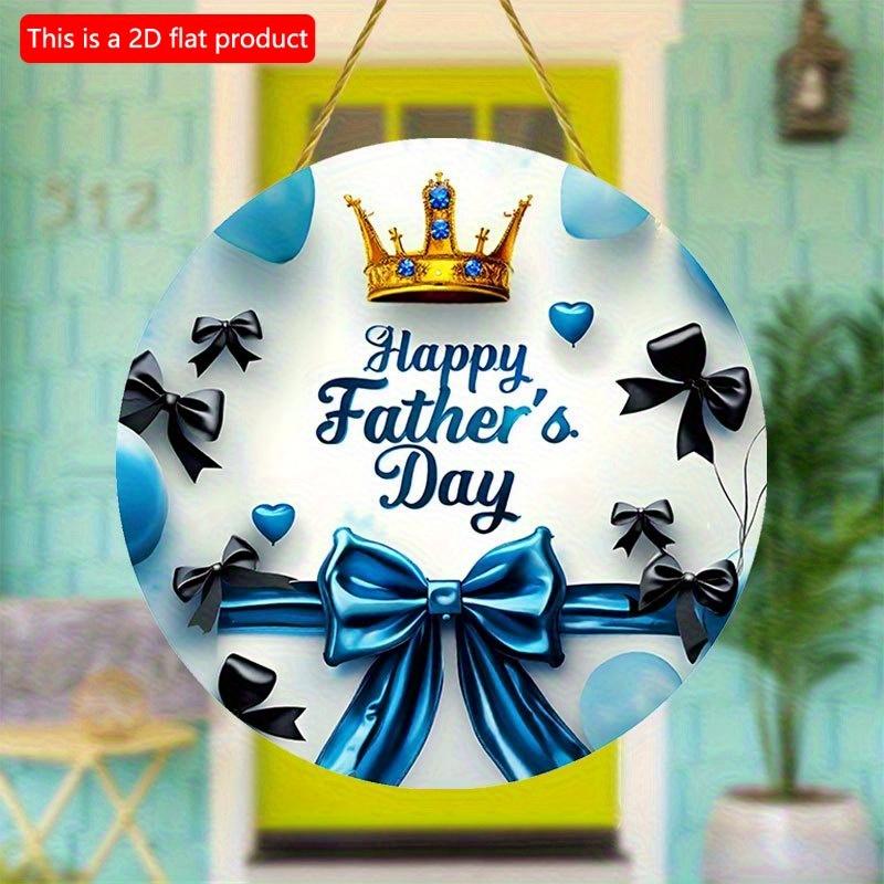 2d Flat 20*20cm Happy Father's Day Acrylic Wall Sign Round Blue Balloon, Crown Design with Black Bows, Wall Mounted Home Decor, Party Scene Decoration