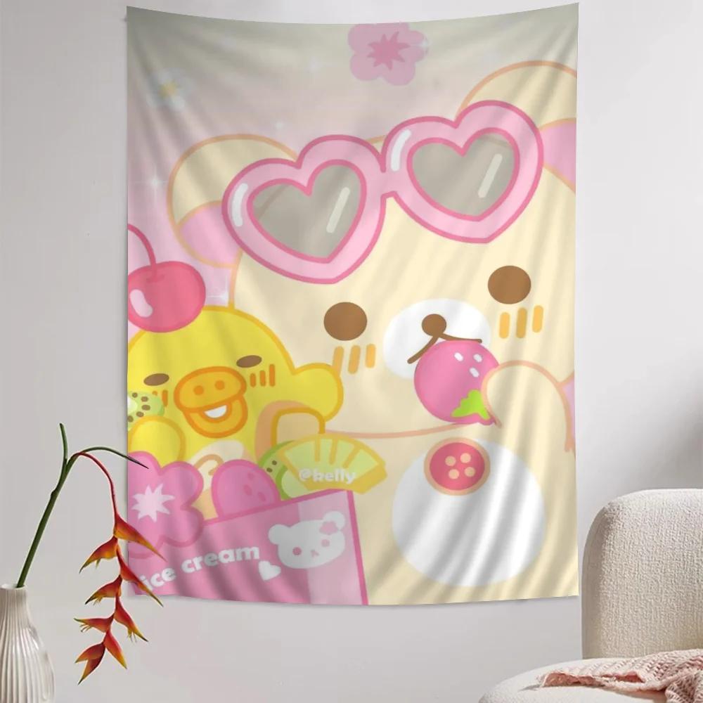 Cute Rilakkuma Bear Printed Large Wall Tapestry Hanging Tarot Hippie Wall Rugs Dorm Home Decor