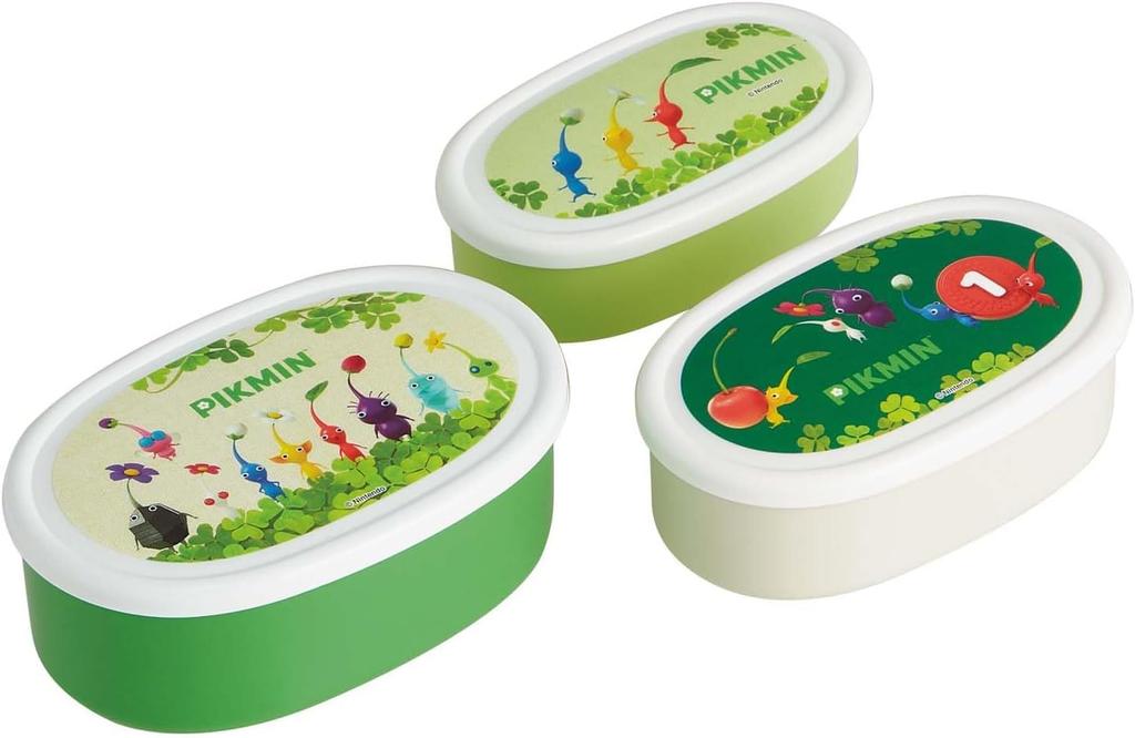 Pikmin Lunch Boxes, Sealable Containers, Set of 3, Microwaveable, Made in Japan, Top Container: 180ml, Middle Container: 280ml, Bottom Container: