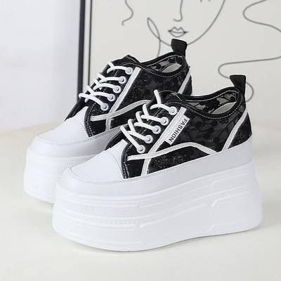 Mode 12CM Slippers Dames Zomerschoenen Platform Mode Sandalen Sneakers Vetersluiting Platform Wedge Echt Leer Air Mesh Pantoffels