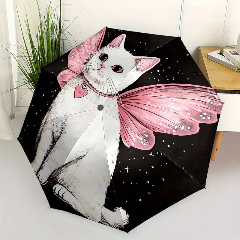 1pc Fairy Cat with Pink Wings Umbrella with Plastic Handle,Suitable for All Seasons Home Travel Outdoor UmbrellaM1188