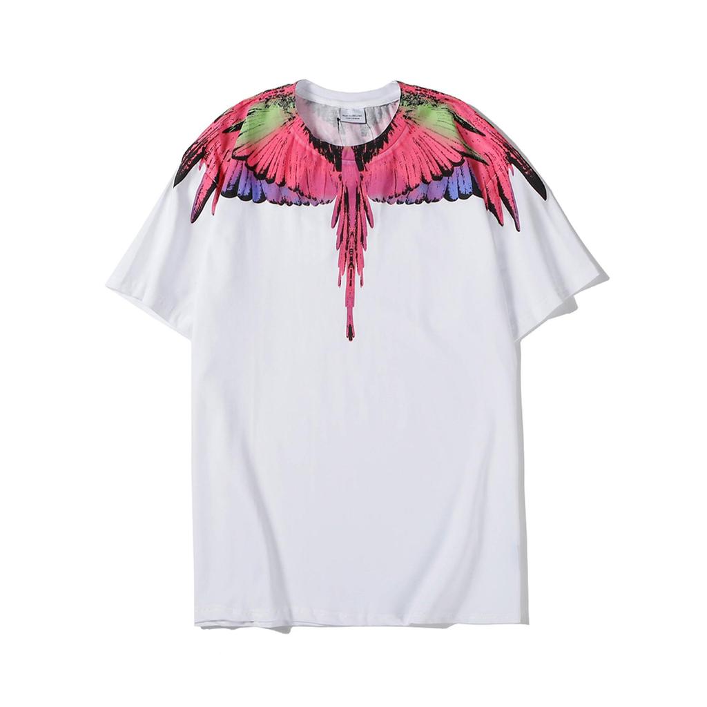 Marcelo Classic Phantom Wings Short Sleeve T-Shirt with Colorful Feathers and Lightning Design