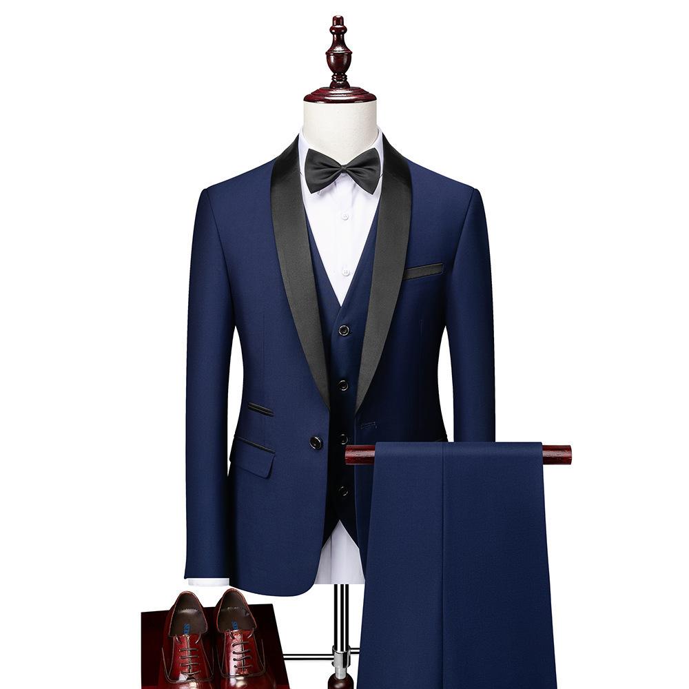 Pánské 3dílné svatební obleky Smoking Slim Fit Lapel Smoking Party Volný čas Formální mužský oblek pro mládence (Blazer+Vesta+kalhoty)