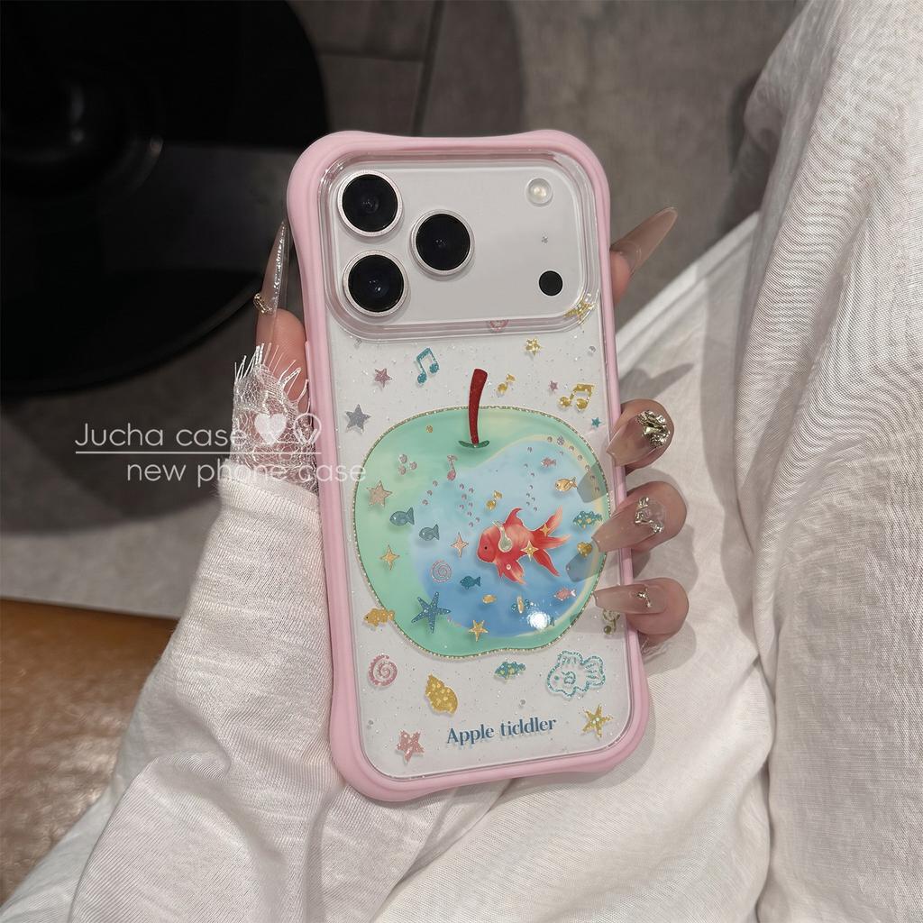 Applicable to Apple 17 mobile phone case all-inclusive edge ip16por fun cartoon iphone14 new goldfish green apple