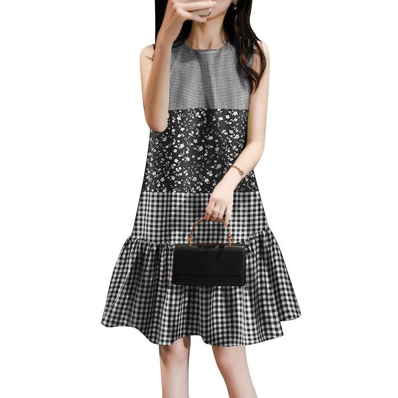 ZANZEA Women Floral Print Patchwork Summer Sleeveless Plaid Dress