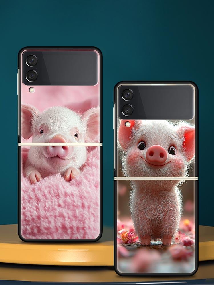Cute Pig Hard PC Phone Case For Samsung Galaxy Z Flip 7 6 5 4 Black Cover For Galaxy Z Flip 3 Foldable Shell Fundas Capas Coque