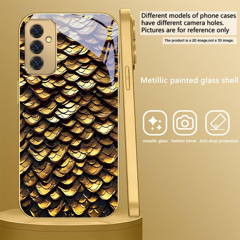 Golden scale texture For Samsung Galaxy S 21 S22 S23 Plus S24 Ultra S20 FE 25Ultra S21+ S9+ 22Plus Golden glass phone case