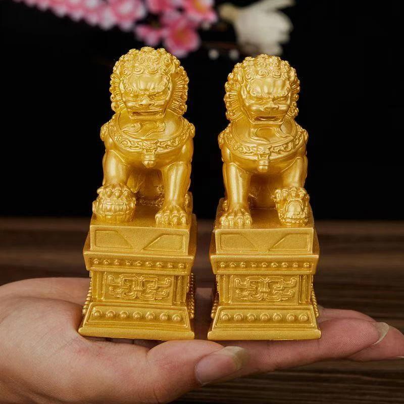 

resin Beijing Palace Museum Lion sculptures and figurines Chinese mascot Home Room Office Wealth Luck Feng Shui Decor a pair
