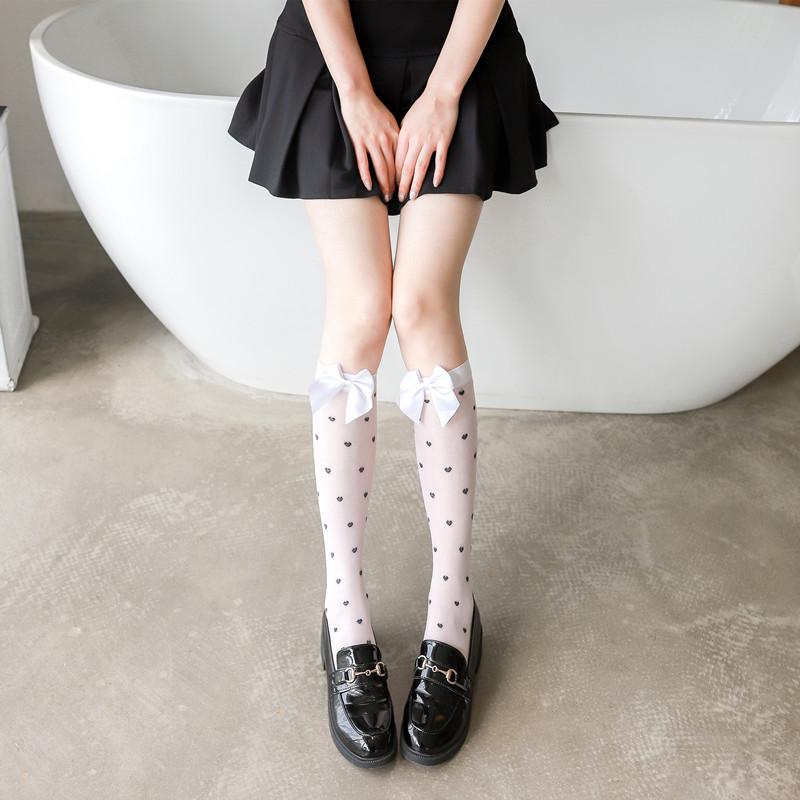 White Bow Calf Socks Stockings Charolita Lolita Socks Women Medium Socks Jk Jacquard Love Tube Socks