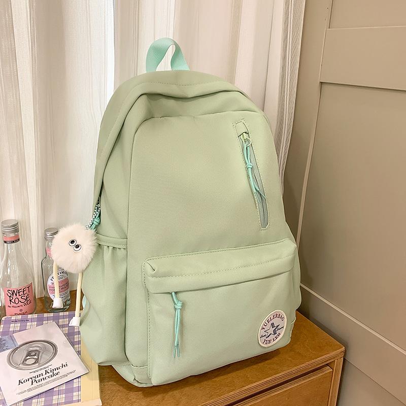 College student schoolbag women's simple solid color large capacity travelhigh school student computer bag Korean version high school student backpack