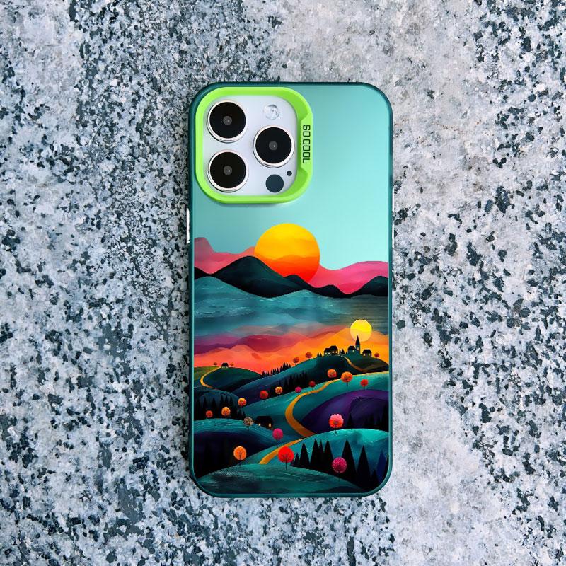 Yellow Sunset Mountain Phone Case For iPhone 15 14 Plus 14 15 11 12 13 Pro Max Mini Natural Scenery Shockproof Matte Laser Cover