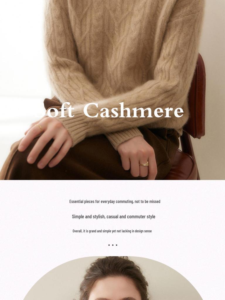 Women's Thickened Half-High Neck Cable Knit Cashmere Sweater - Soft, Versatile Autumn/Winter Pullover