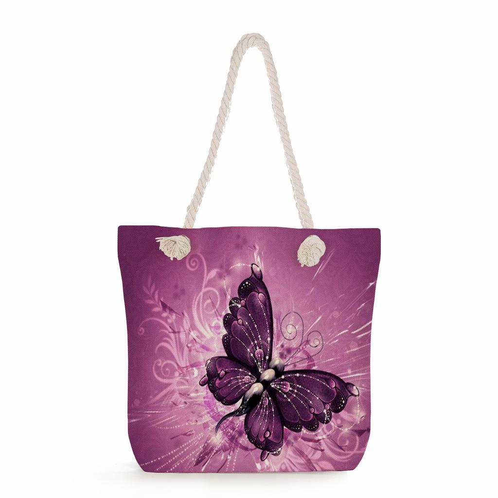 Butterfly print thick rope single-shoulder beach bag 7236 CLE