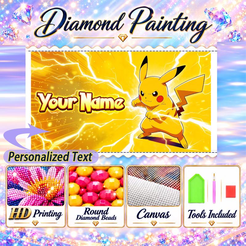 Personalized Pikachu Diamond Art Custom Name 5D Diamond Painting Full Drill DIY Craft