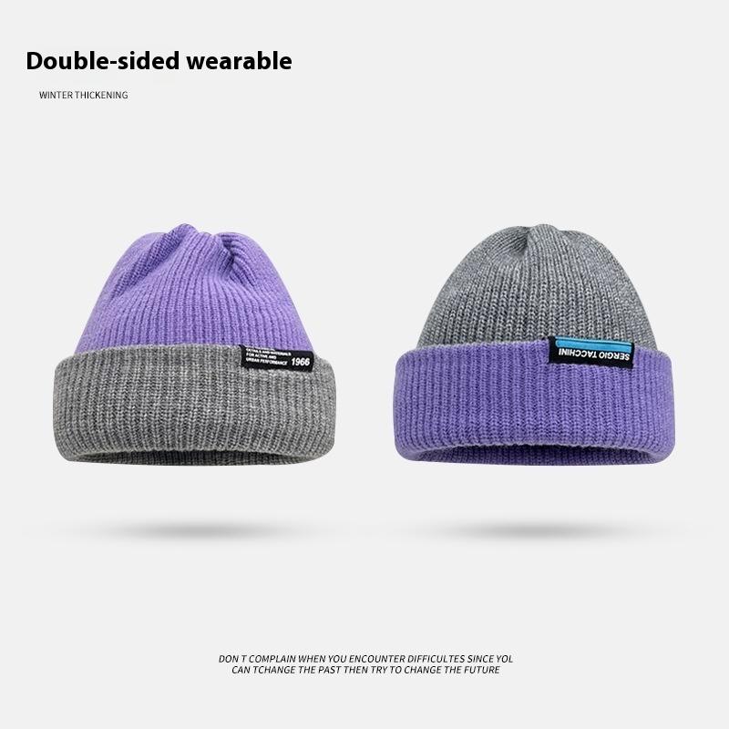 Unisex Herbst Winter Strickmütze Weiche Verdickte Wollmütze Doppelseitiger Ohrenschutz Beanies Mütze Damen Herren