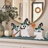 Black Cat Figurines 3Pcs Halloween Decoration, Ghost Witch Hat Table Decor, Centerpiece Rustic Farmhouse Wooden Centerpieces for Home Office