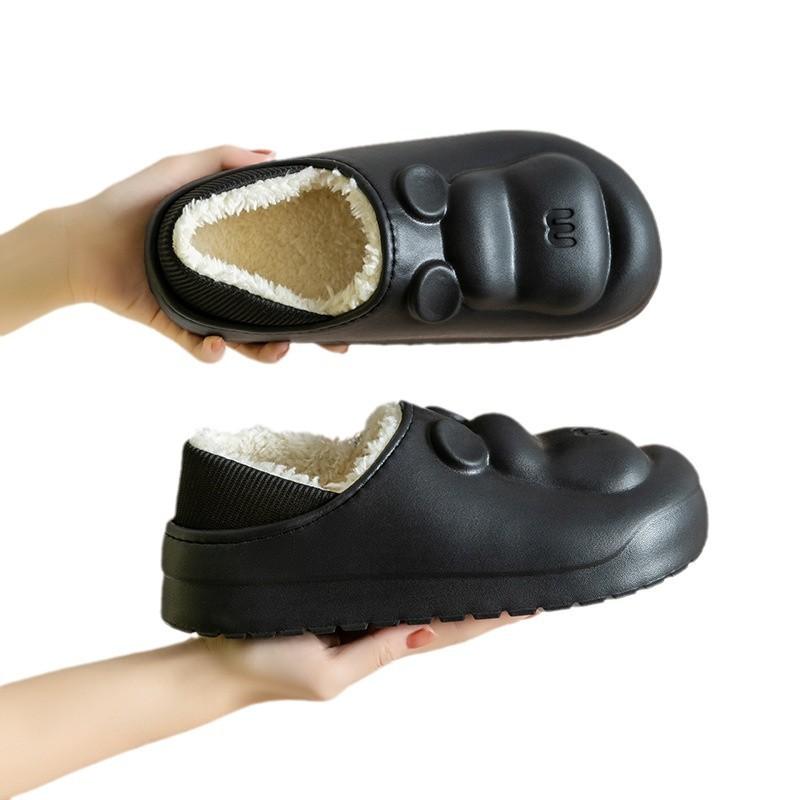 Waterproof autumn and winter cotton slippers bear simple and cute home warm couple plush slippers affordable thick bottom