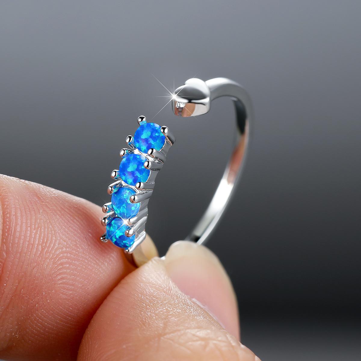 

Четыре круглых синих разомкнутых кольца Женская европейская и американская мода Минималистичный новый аксессуар Adjustable opening