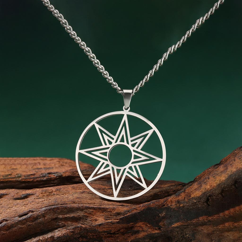 Large Octagram Necklace Stainless Steel 8 Point Star of Ishtar Innana Venus Charm Pendant Hellenic Jewelry