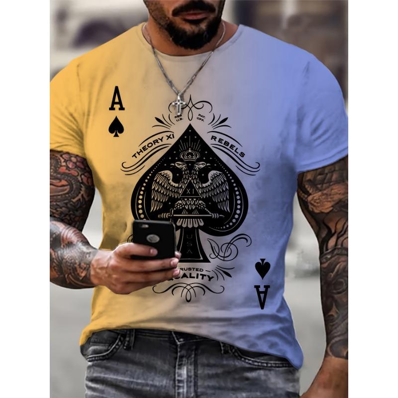 3D Spade Graphic T-Shirt for Men - Black, Loose Fit, Polyester, Soft, Breathable, Ideal for Hip Hop Street Style, Summer & Autumn