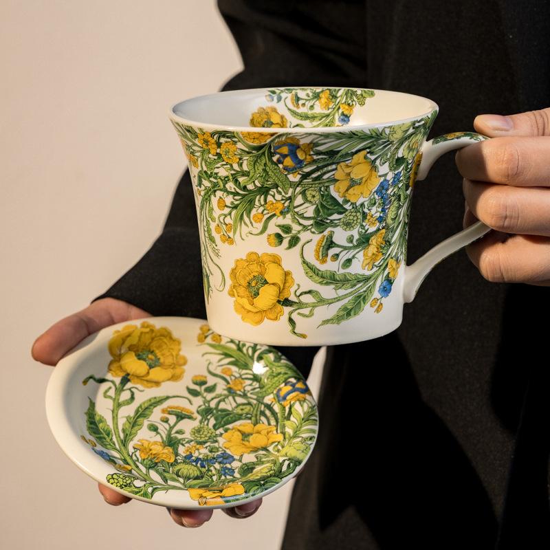 

Premium oil painting Tianfan flower mug with lid coffee cup water cup office exquisite ceramic cup children s gift 450ml