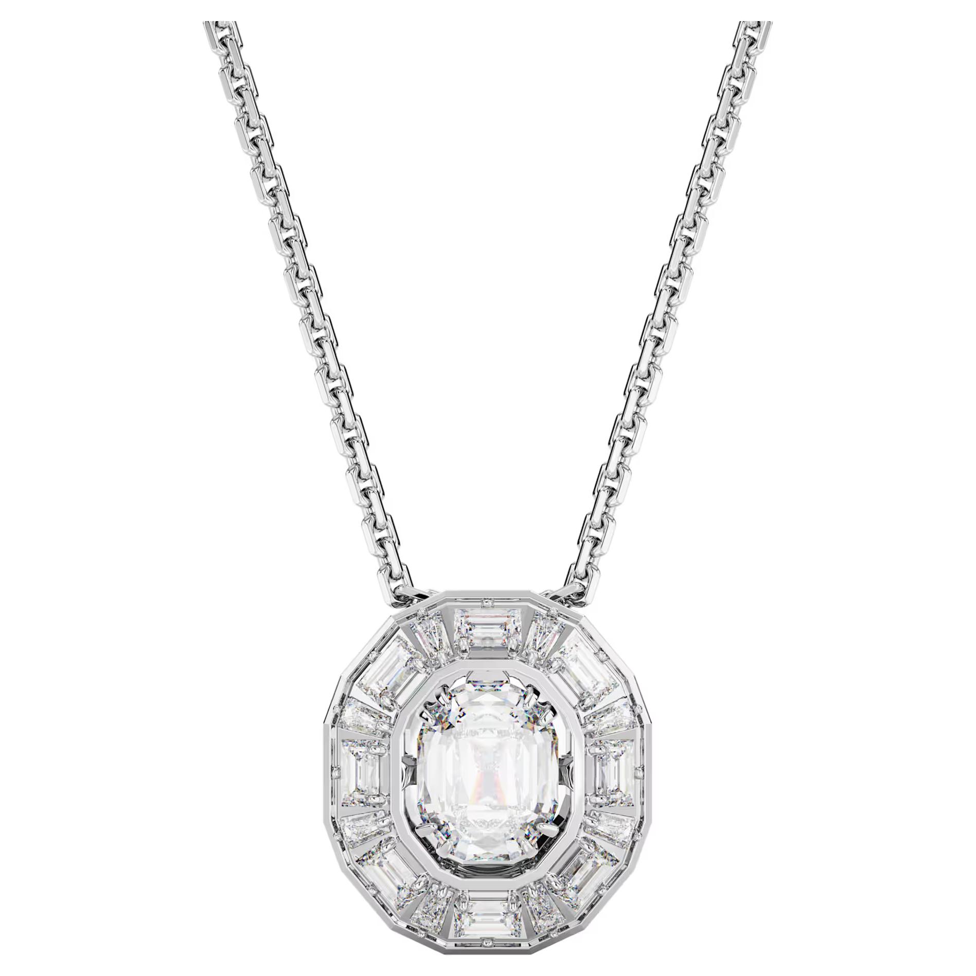 Swarovski Mesmera Octagonal Cut Design Rhodium Plated Necklace Women necklace Silver 5669915BIANCO Box (Random Color)