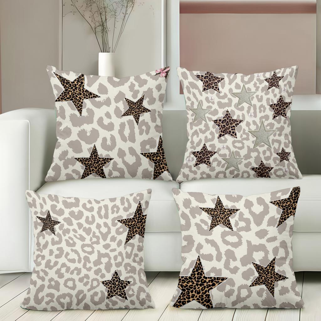 Leopard Print Star Pattern Decorative Throw Pillows Polyester pillowcase, sofa decorative cushion cov Headboard Pillow