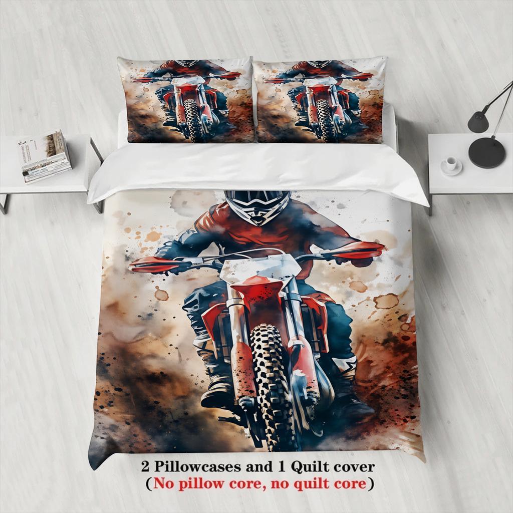 3Pcs Motorcycle Rider Bedding Sets 3D Printed Motocross Racing Duvet Cover Sets With Pillowcases No Filling