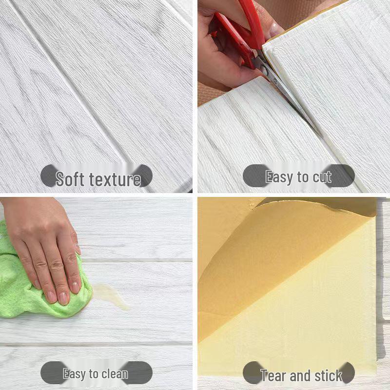 3D Wood Grain Self-Adhesive Wall Stickers: Soft, Anti-Collision Wallpaper for Bedroom Decor