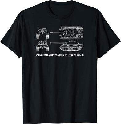 WWII German Panzer VI Tiger II Tank Blueprint TShirt 100 Cotton ONeck Short Sleeve Summer Casual Mens Tshirt Streetwear
