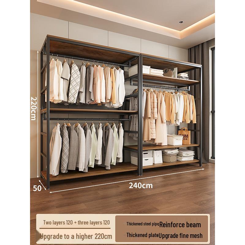 Metal Walk-In Wardrobe: Floor-Standing Clothes Rack, Open Garment and Hat Rack, Bedroom Shelf Assembly