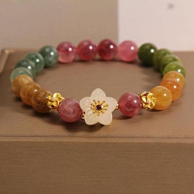 Farbenfrohes Turmalin-Armband mit Pfirsichblüte – Nischenluxus für Damen, ideales Geburtstagsgeschenk für Freundinnen