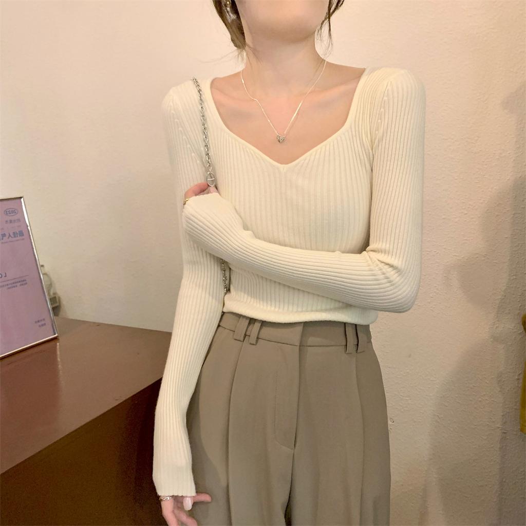 Threaded Sweater Feminine Collar Slim Bottom Top Fall Commuter Sweater Inside