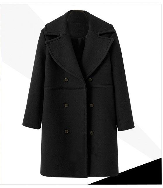 European & American Large Size Women's Double-Breasted Woolen Coat, Medium-Length Trench for Autumn & Winter