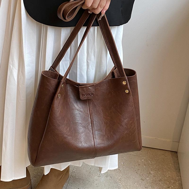 Retro Torba Tote do Dojazdów o Dużej Pojemności Nowy Styl Torebka Tekstura Maillard Luźna Torba na Ramię