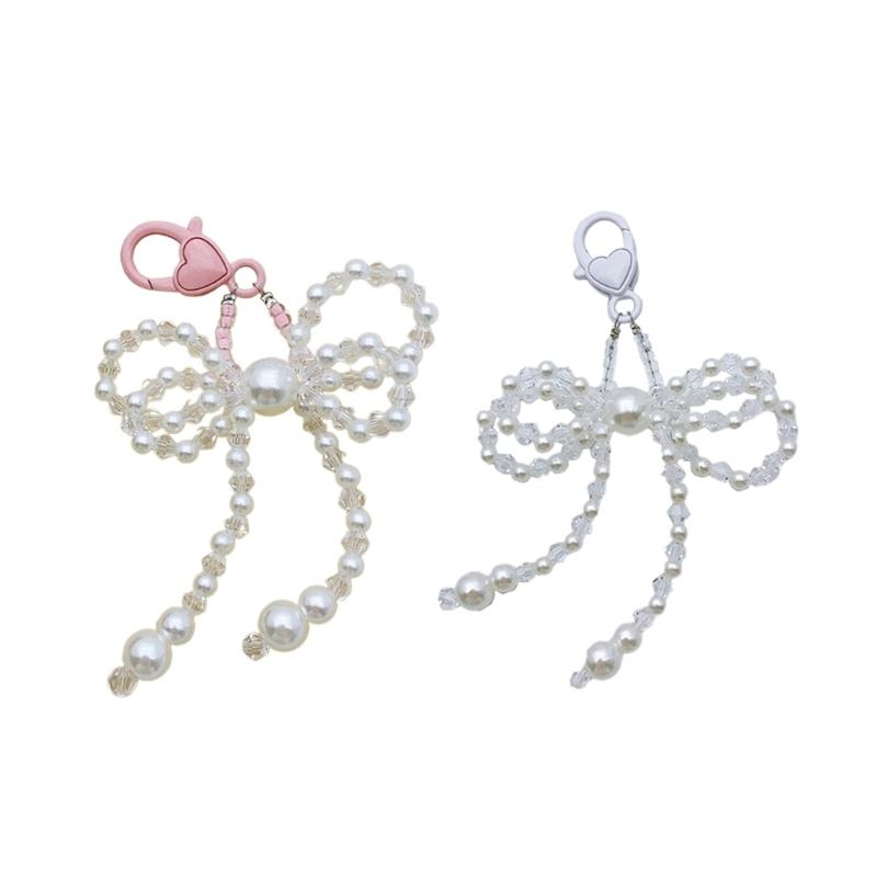 Y2K Crystal Beaded Bowknot Pendant Phone Strap Lanyard Pocket Keychain Strap Backpack Charm Car Keys Decoration Chain