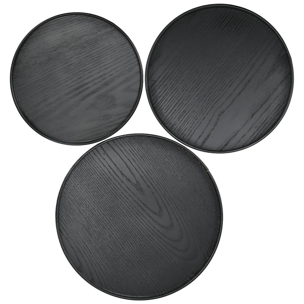 3-teiliges Set 30cm 27cm 24cm Durchmesser Runde Schwarze Holztablett Geschirr Dessert Obsttablett für Zuhause Hotel