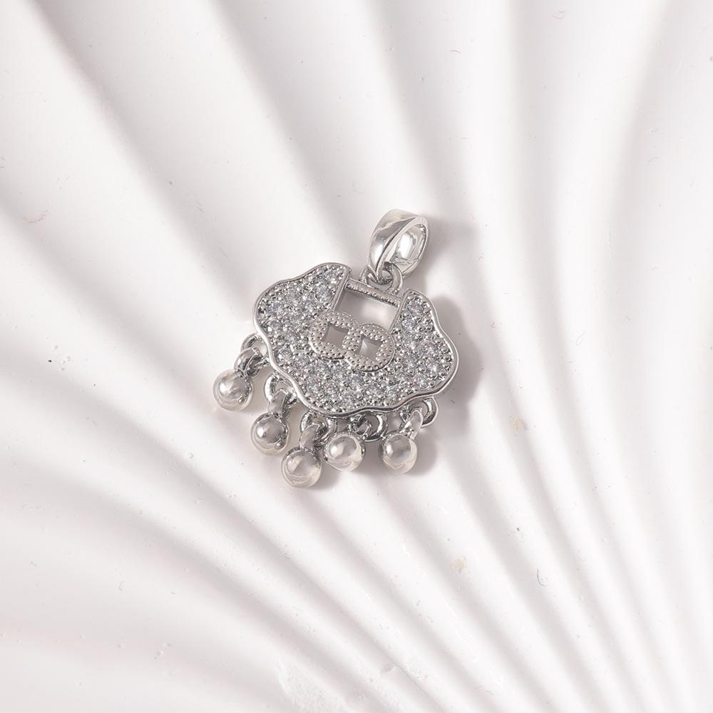 Retro Zweifarbige Gold & Silber Ping An Schloss Glocke Quaste Anhänger Halskette