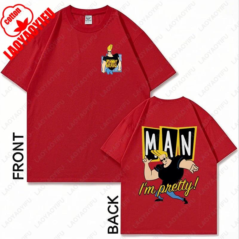 Vintage Cartoon Network Johnny Bravo Was Here Reckless Cotton Tshirt Im Pretty Graphic Print Tops Unisex Women Streetwear Tee Gift