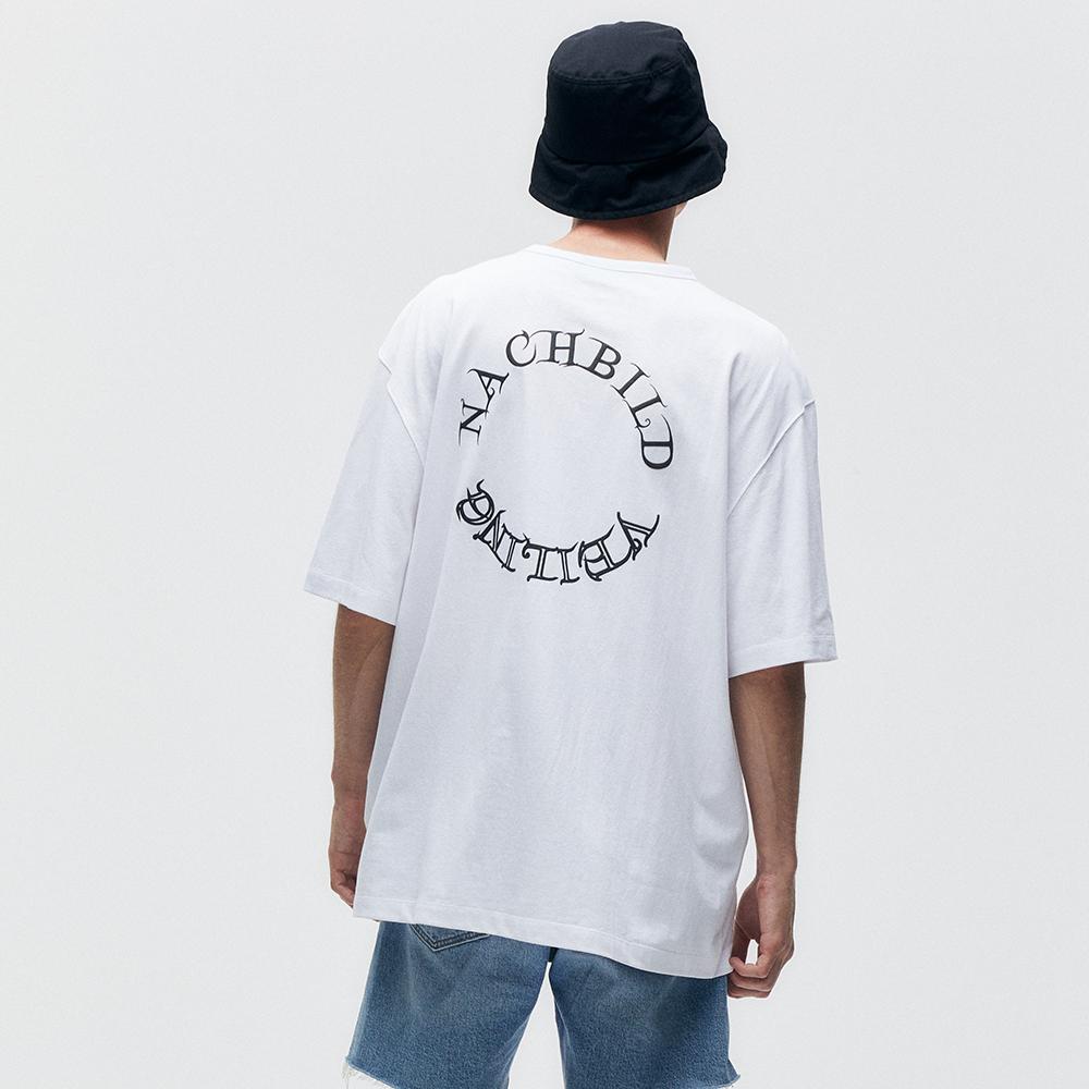Pinned Look Circular Print Semi-Oversized Top (White) L