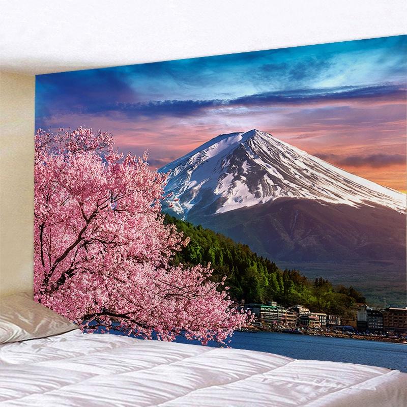 VIKAMA Japanese Cherry Blossom Tapestry Oriental Landscape Wall Hanging Decor for Bedroom Living Room Home Decor