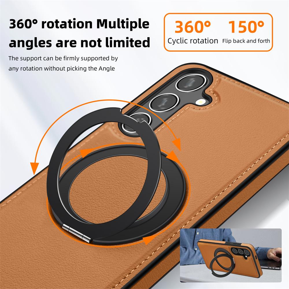 Luxury Rotating Stand Leather Magnetic Phone Case for Samsung S26 S25 Edge S24 Ultra FE S22 S23 Plus Business Protection Cover