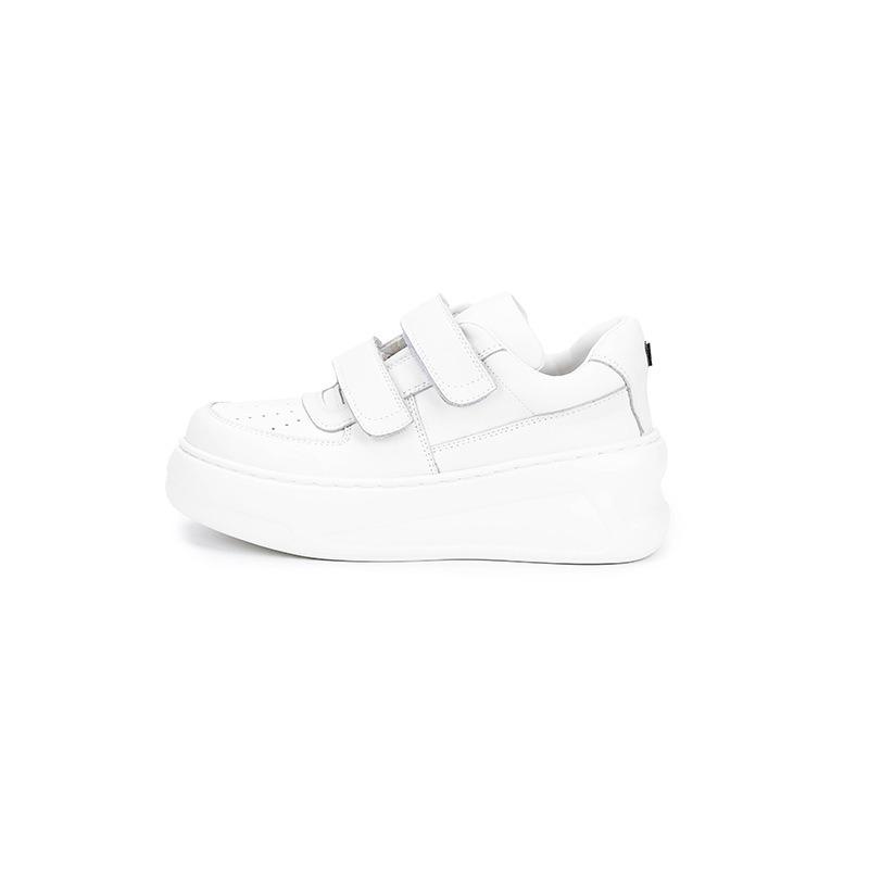 Cowhide Version~ New 6.5CM Smiley Face Velcro Casual Shoes Thick Sole Height Increase Versatile White Shoes Women