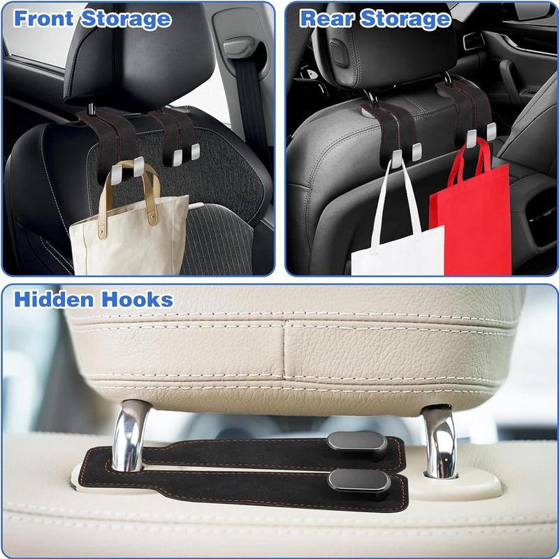 2Pcs Car Hooks for Headrest, Car Seat Back Storage Hook for Headrest, Leather Headrest Hooks for Purses and Bags Car Hooks Purse