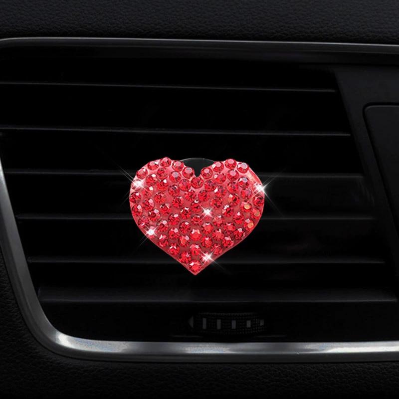 Rhinestone Heart-Shaped In-Car Decor Fragrance Clip, Air Freshener Decorative Clip With Fragrance Pads