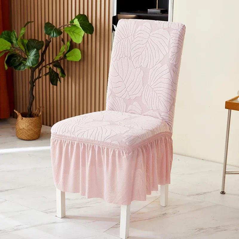 1/2/4/6 stuks Bladeren Jacquard Eetkamerstoelhoes met Rok Stretch Stoelhoezen voor Bruiloft Banket Feest Huis Stoelhoes 4pcs